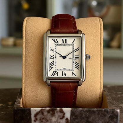 Klassische Herren-Armbanduhr mit eckigem Zifferblatt im Retro-Design