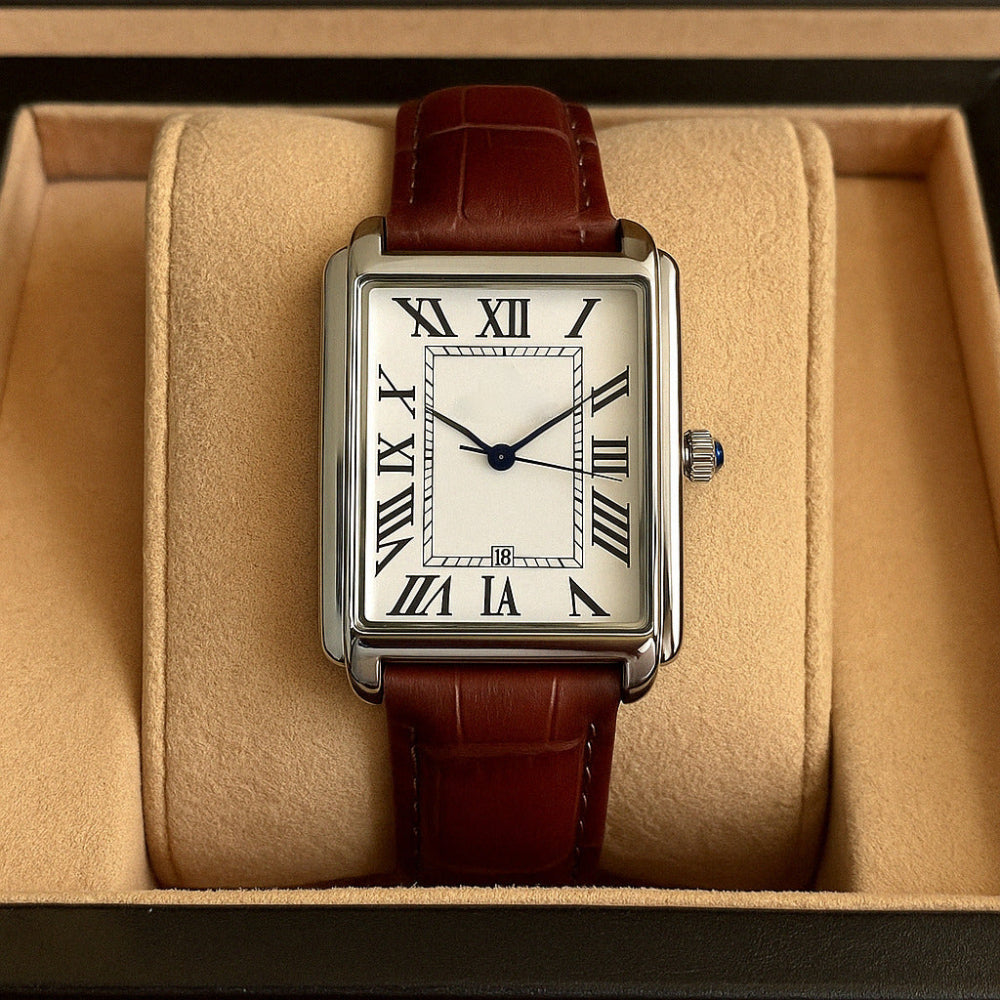 Klassische Herren-Armbanduhr mit eckigem Zifferblatt im Retro-Design