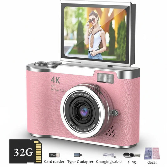 Digitalkamera 4K mit klappbarem Display, 48 MP, 8× Zoom, Kompaktkamera für Foto und Video