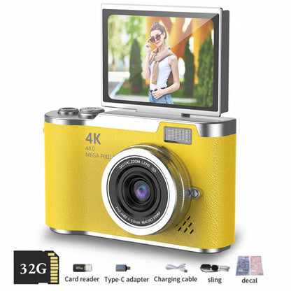 Digitalkamera 4K mit klappbarem Display, 48 MP, 8× Zoom, Kompaktkamera für Foto und Video