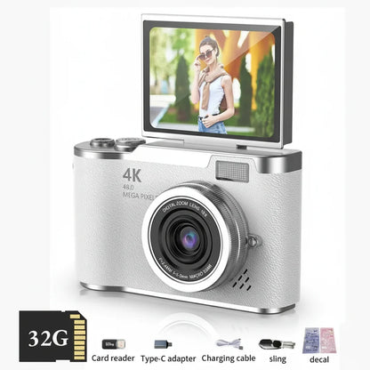 Digitalkamera 4K mit klappbarem Display, 48 MP, 8× Zoom, Kompaktkamera für Foto und Video