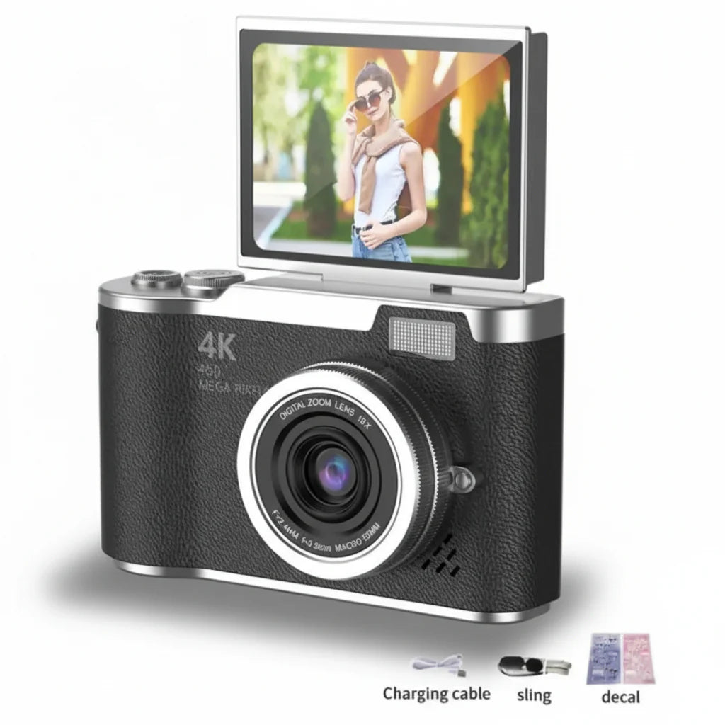 Digitalkamera 4K mit klappbarem Display, 48 MP, 8× Zoom, Kompaktkamera für Foto und Video