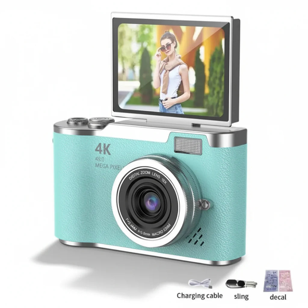 Digitalkamera 4K mit klappbarem Display, 48 MP, 8× Zoom, Kompaktkamera für Foto und Video
