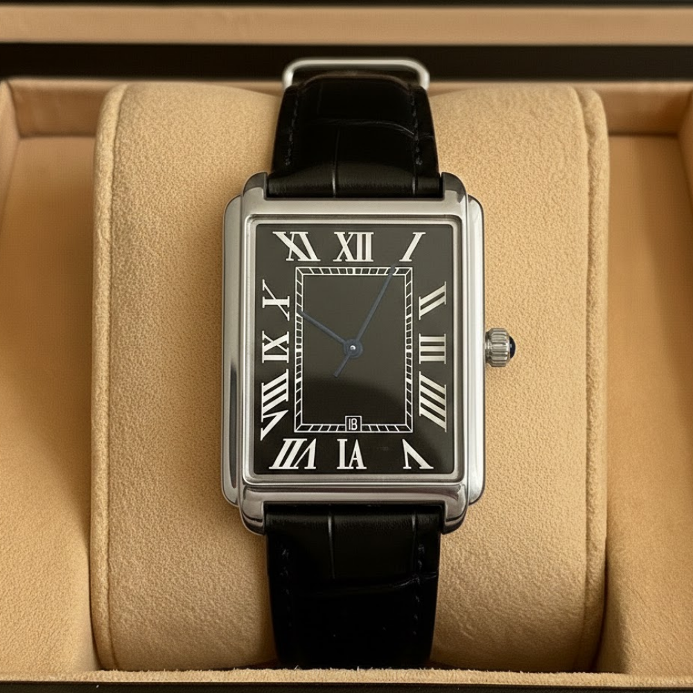 Klassische Herren-Armbanduhr mit eckigem Zifferblatt im Retro-Design