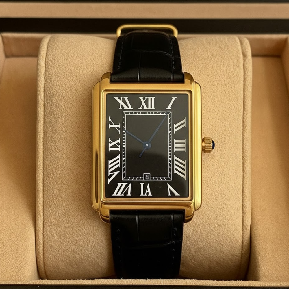 Klassische Herren-Armbanduhr mit eckigem Zifferblatt im Retro-Design