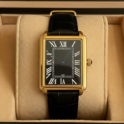 Klassische Herren-Armbanduhr mit eckigem Zifferblatt im Retro-Design