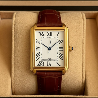 Klassische Herren-Armbanduhr mit eckigem Zifferblatt im Retro-Design