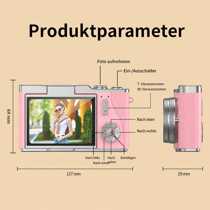 Digitalkamera 4K mit klappbarem Display, 48 MP, 8× Zoom, Kompaktkamera für Foto und Video