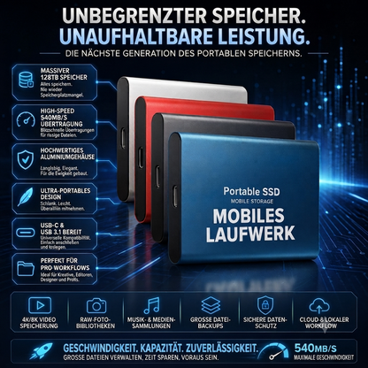 Externe SSD Festplatte Tragbar – Hochgeschwindigkeit USB 128TB