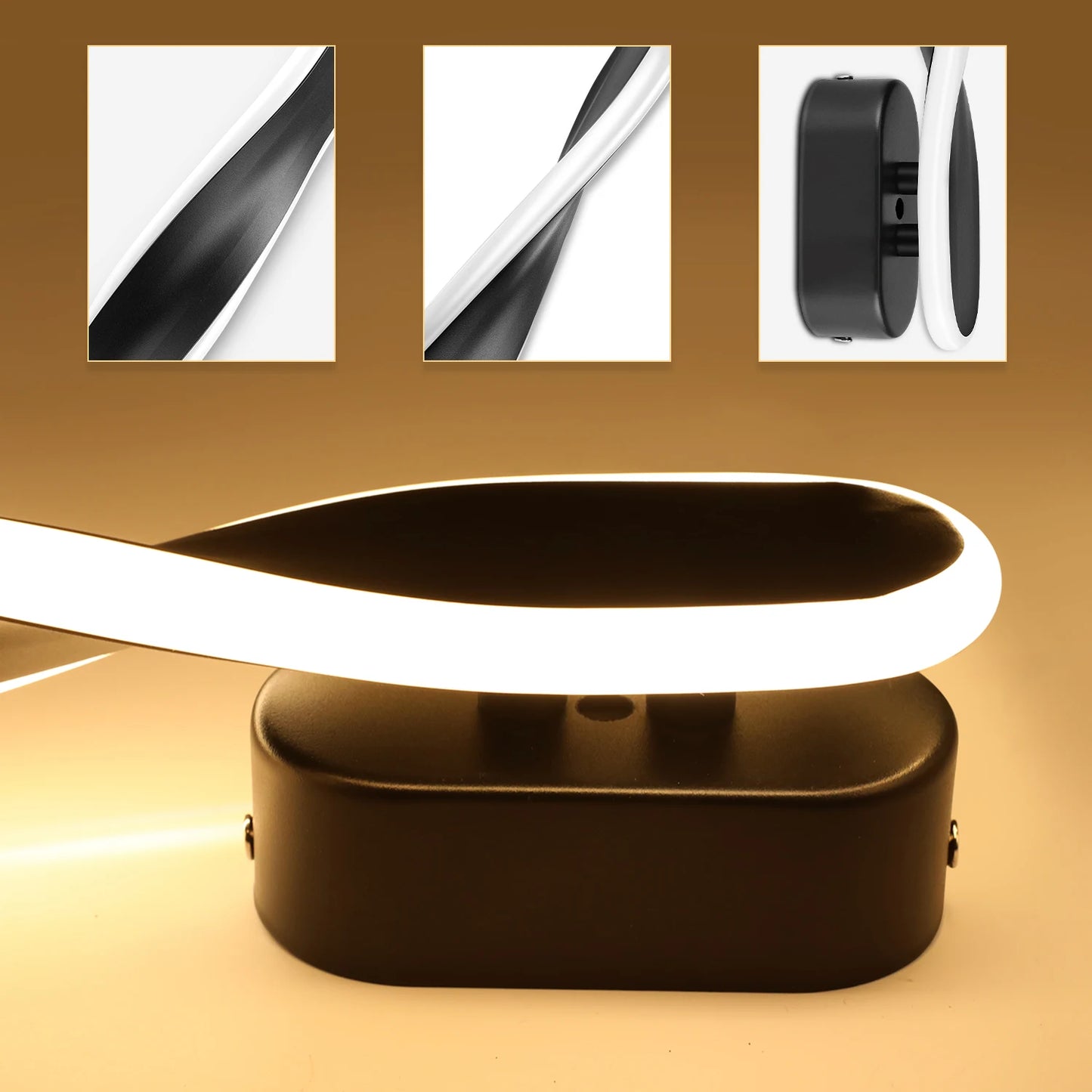 LED Spiral-Wandleuchte Schwarz – Moderne Wandlampe Warmweiß für Wohnzimmer & Schlafzimmer
