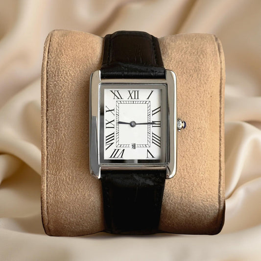 Klassische Herren-Armbanduhr mit eckigem Zifferblatt im Retro-Design