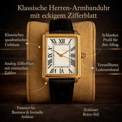 Klassische Herren-Armbanduhr mit eckigem Zifferblatt im Retro-Design
